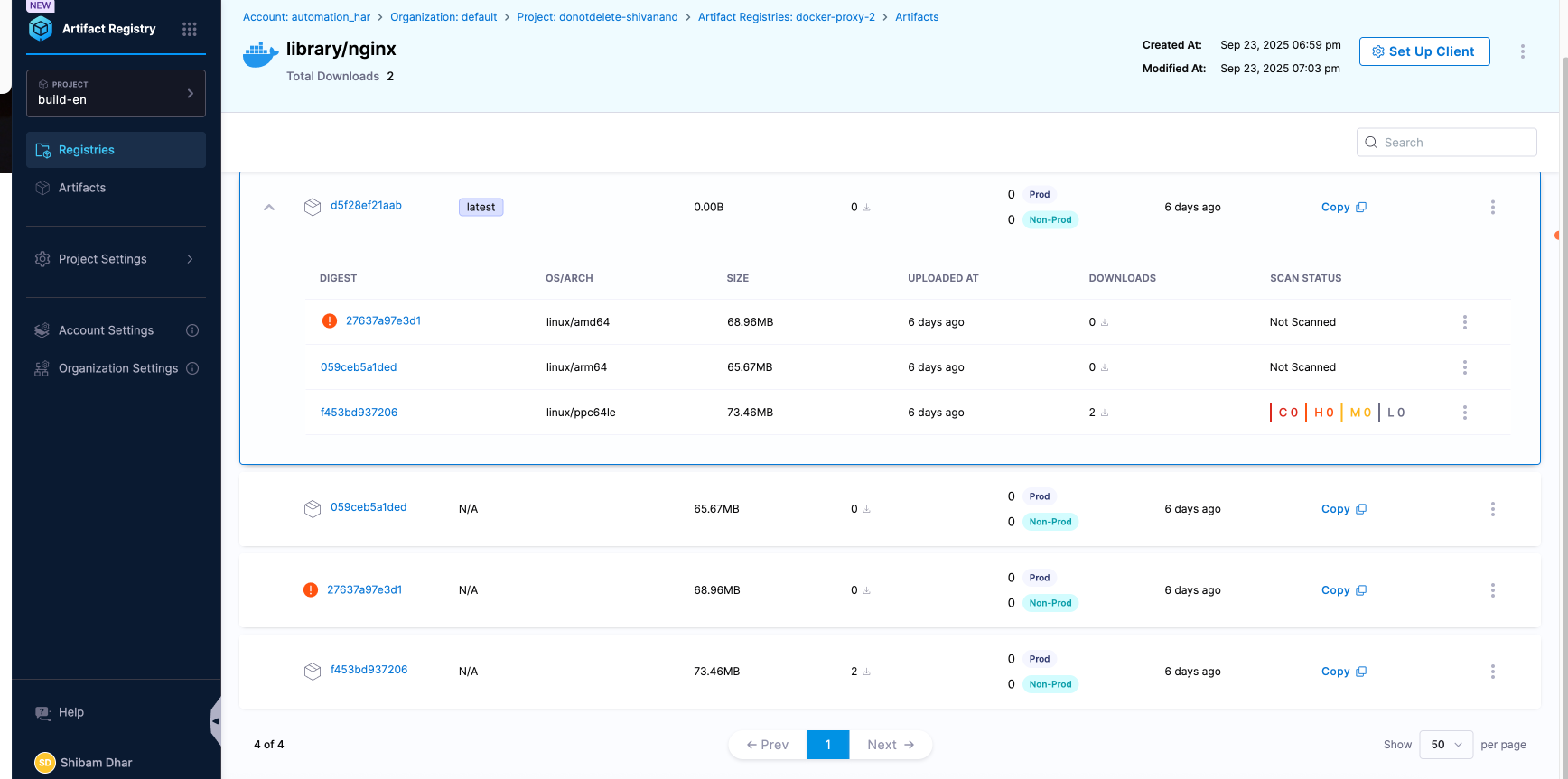 Untagged label and multi-arch digests (Docker) artifact-list-untagged-and-multiarch